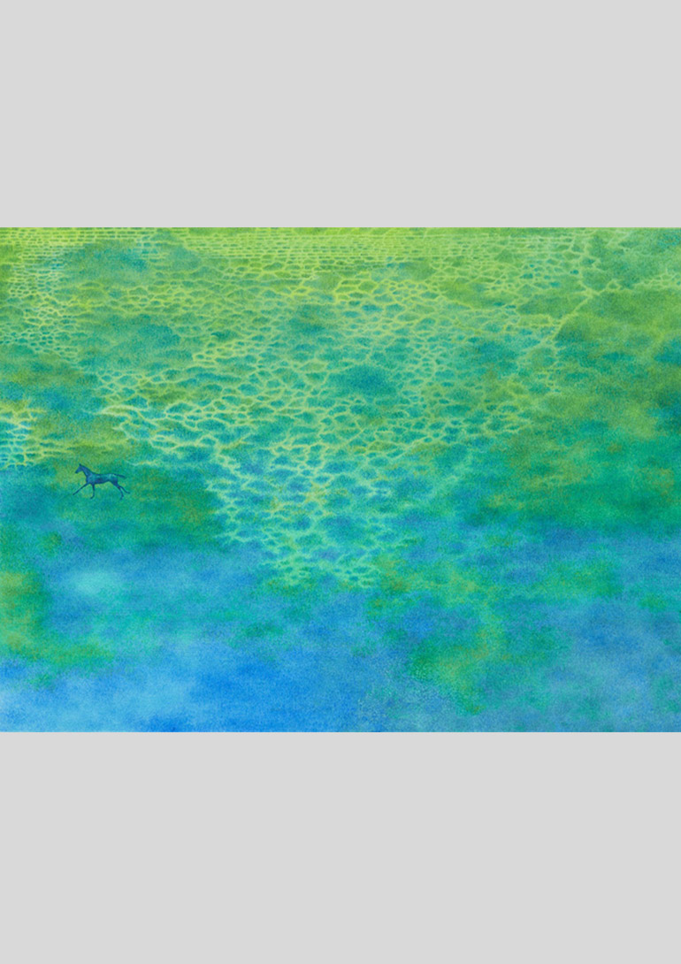 走り去る馬 2017 watercolor on paper mounted on panel 53.0 x 72.9 cm  ©Yoshino Masui：増井淑乃「将に啼かんとするや」8/ ART GALLERY/ Tomio Koyama Gallery